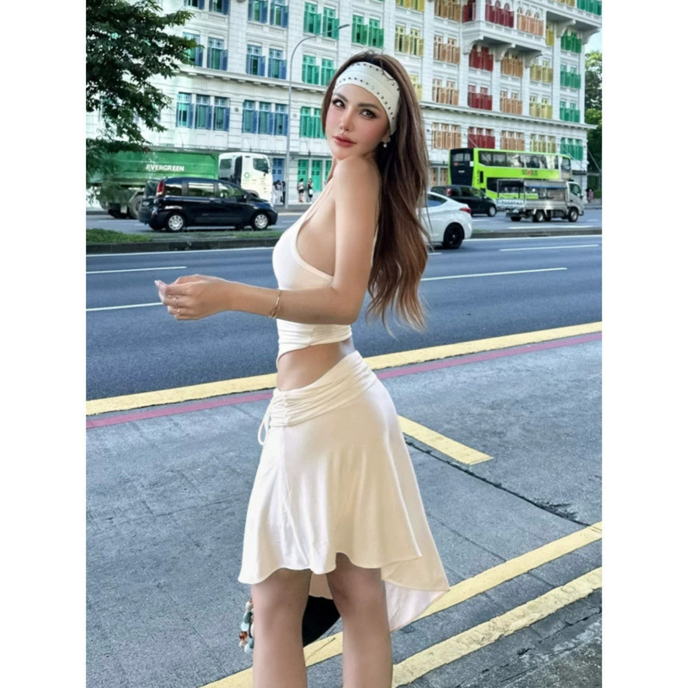 Zara Summer Street Halter Top Irregular Midi Skirt Set